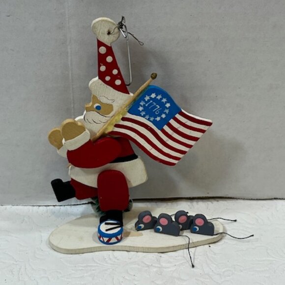 VTG Emgee Ornament Santa Marching with Flag Bicentennial Wooden 3.5"x5" - Picture 2 of 9